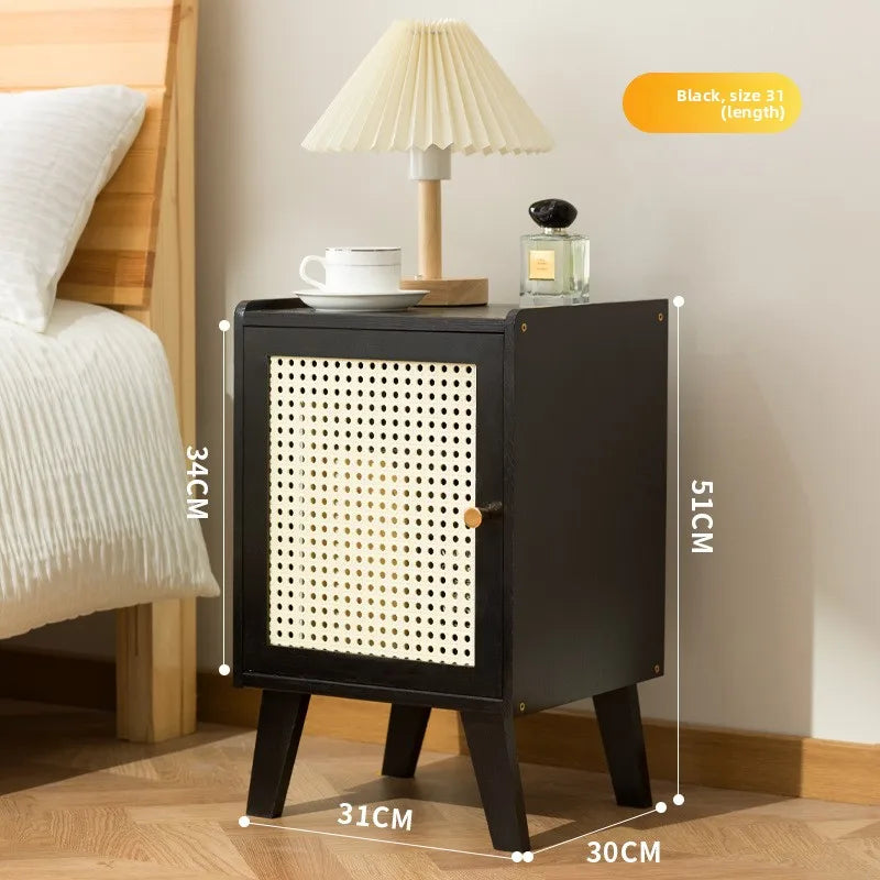 Nordic solid wood bedside table small apartment sofa side cabinet simple rattan edge storage locker corner few small cabinets Oasis Select 31 long black
