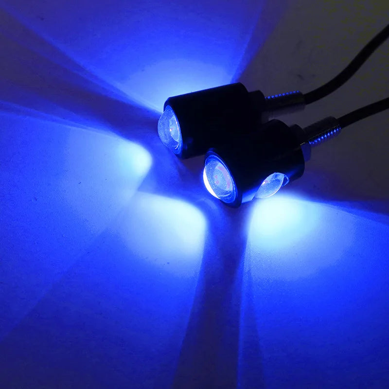 Motorcycle Signal Lamp Mini License Plate Light LED Eagle Eye Shape Turn Signal Indicator Tail Rear Light Brake Fog Lamp Bulb Oasis Select 2PCS Blue