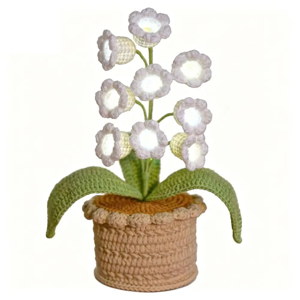 Handmade Crochet Orchid LED Night Light | Flower Pot Desk Lamp