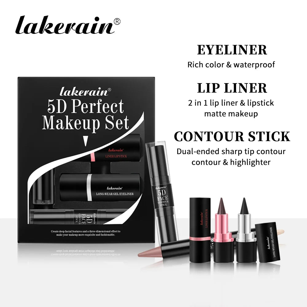 5D Perfect Makeup Set With Contouring Stick Eyeliner And Lipstick Long Lasting Sweat-proof Pigment Women Makeup Facial Combo Oasis Select