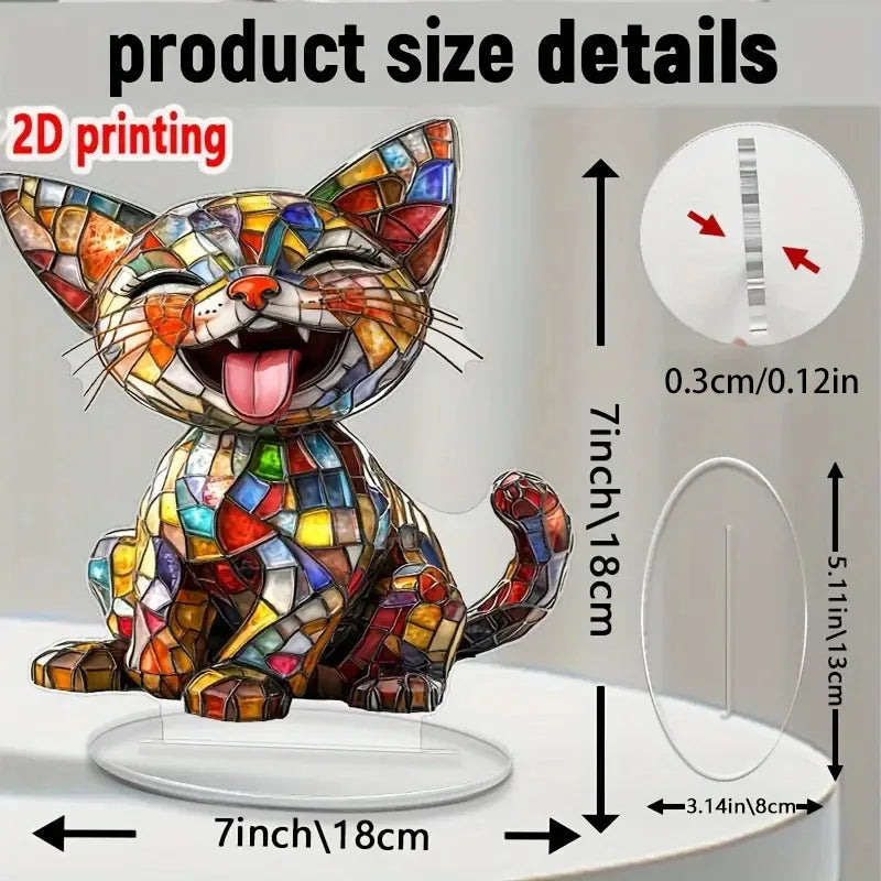 2D Colorful Animal Acrylic Ornaments Colorful Cat Figurine Decoration Kitten Standing Miniature Desktop Decoration For Home Oasis Select B14