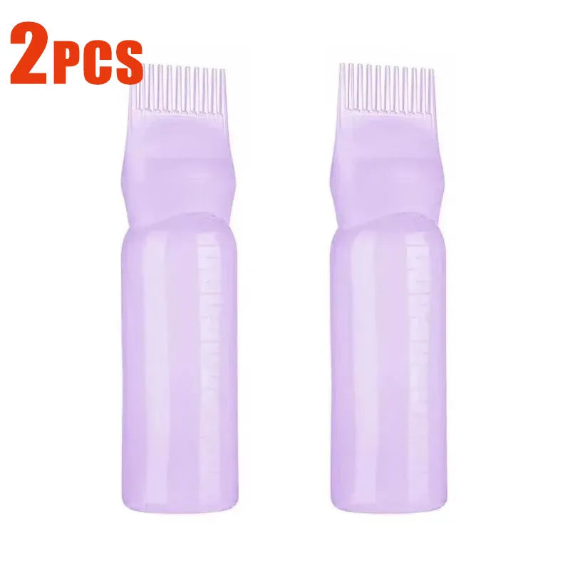 1/2/3Pcs Multicolor Plastic Hair Dye Refillable Bottle Applicator Comb Dispensing Salon Hair Coloring Hairdressing Styling Tool Oasis Select Purple-2pcs