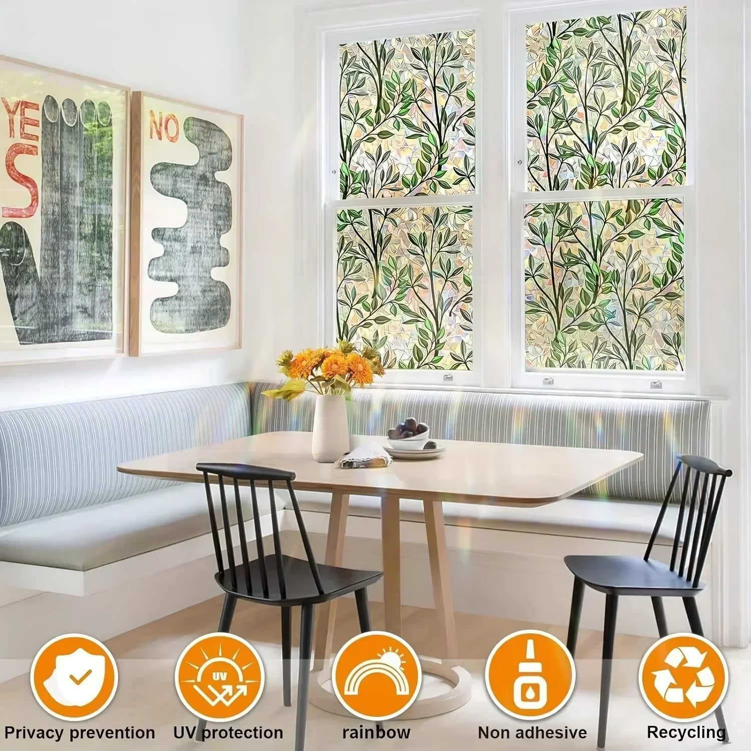 Colorful Crescent Geometric Privacy Window Film – Static Cling Decorative Window Film Oasis Select