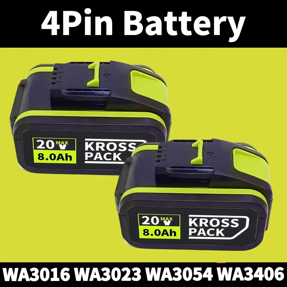 For 20V WORX Replacement Lithium-ion Battery 6000/8000mAh for WA3551 WA3551.1 WA3553 WA3641 WX373 Rechargeable Battery Tool Oasis Select B-4Pin-8.0Ah-2pcs