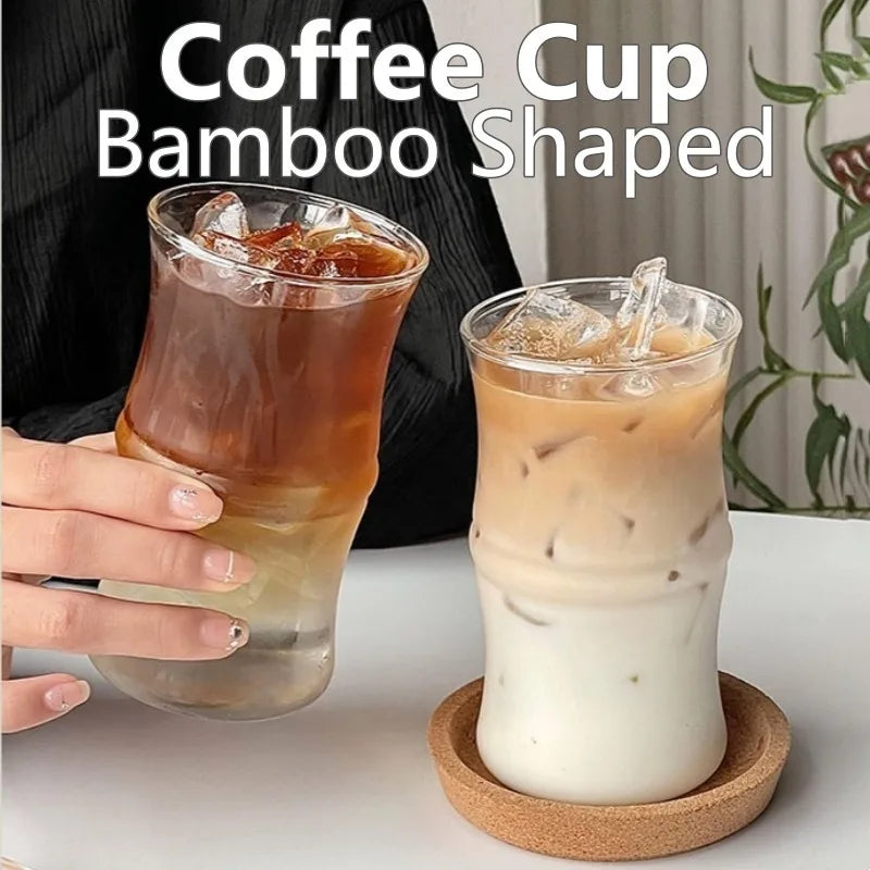 Coffee Glass Bamboo Shaped Large Capacity Water Mug Clear Drinking Glasses,Milk Tea Drinking Cup, Fruit Juice Beer Beverage Cup Oasis Select