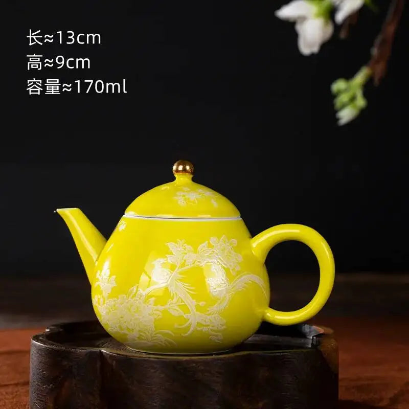 120ml Ceramic Small Mini Tea Cup Three Talents Tea Bowl Household Teacup Oasis Select Top Tea Pot Yellow