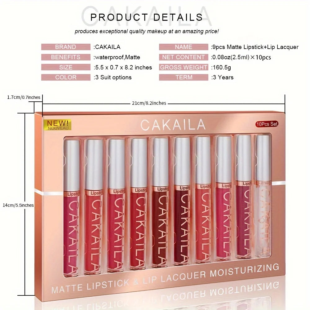 10 Pcs Matte Lipstick Lip Gloss Sets Long-Lasting Non-Fading Waterproof Non-stick Cup Exquisite Gift Everyday Holiday Universal Oasis Select