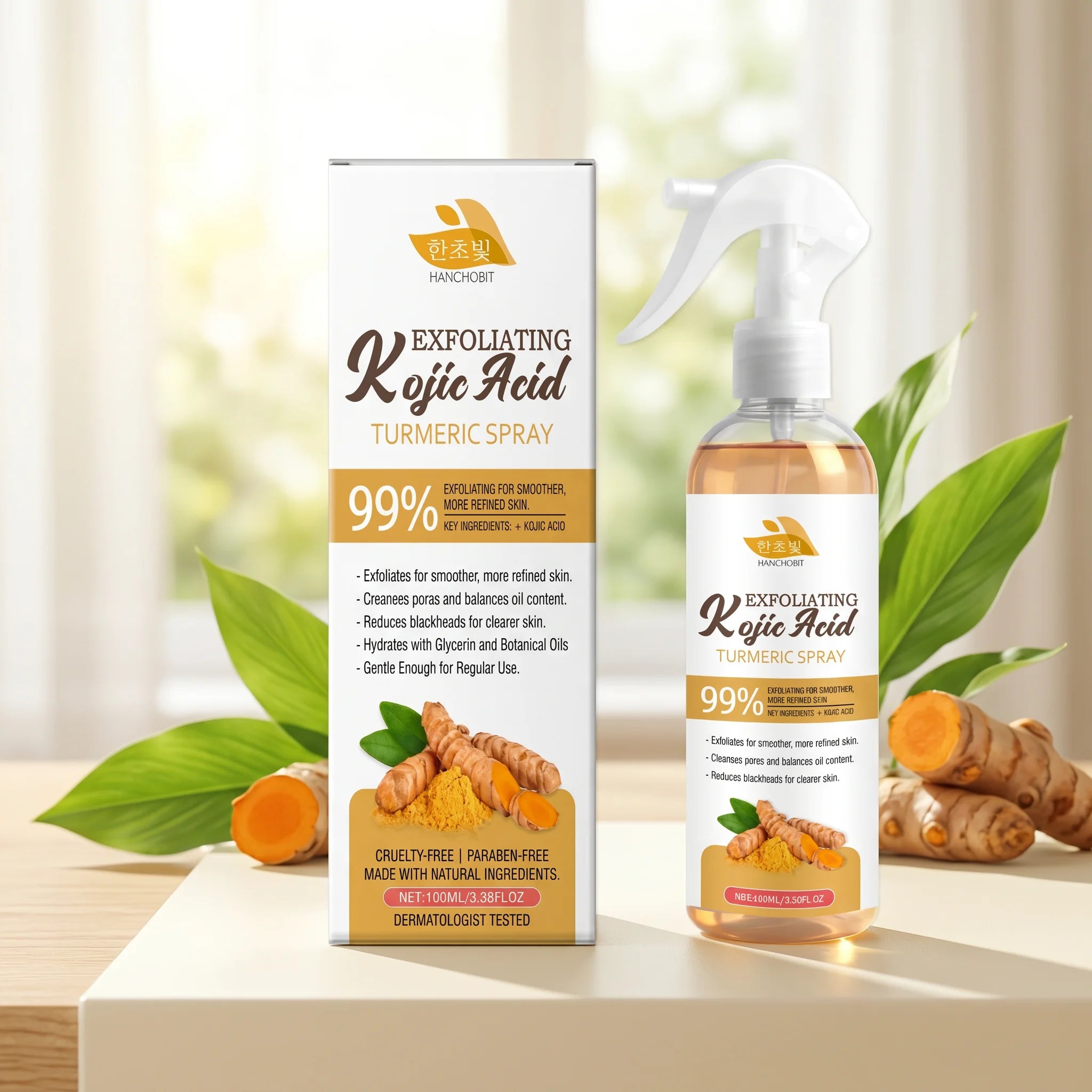 Kojic Acid Turmeric Spray for Exfoliating Blackhead Remover Oil Control Mist Pore Cleanser Oil Balancing Toner Smooth Skin Care Oasis Select