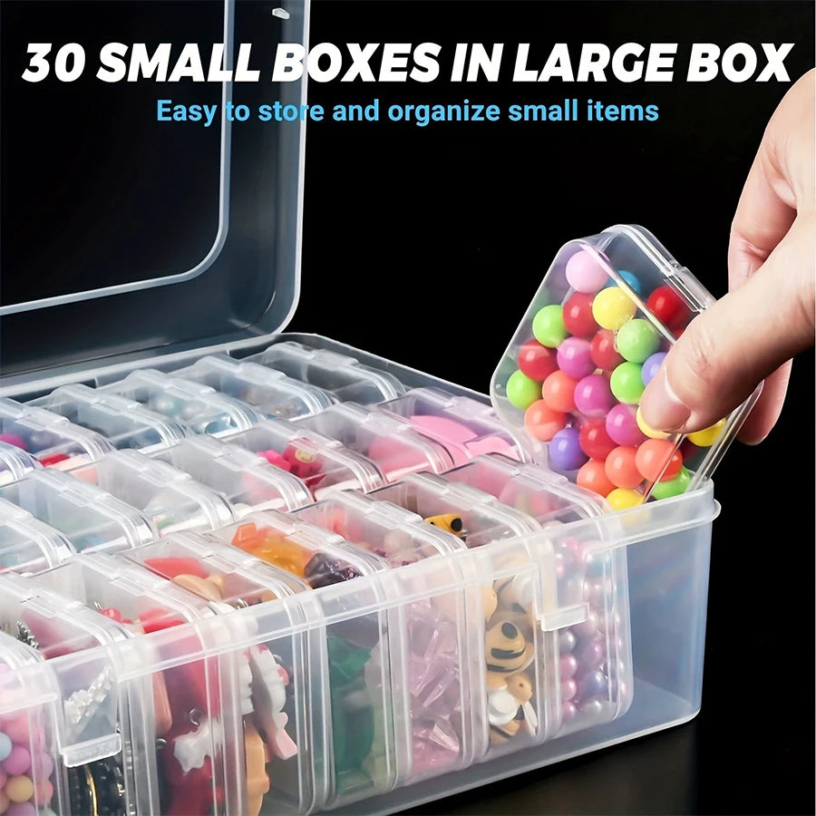 Durable plastic storage box, 14/30 compartments and small container - transparent jewelry and small item organizer Oasis Select