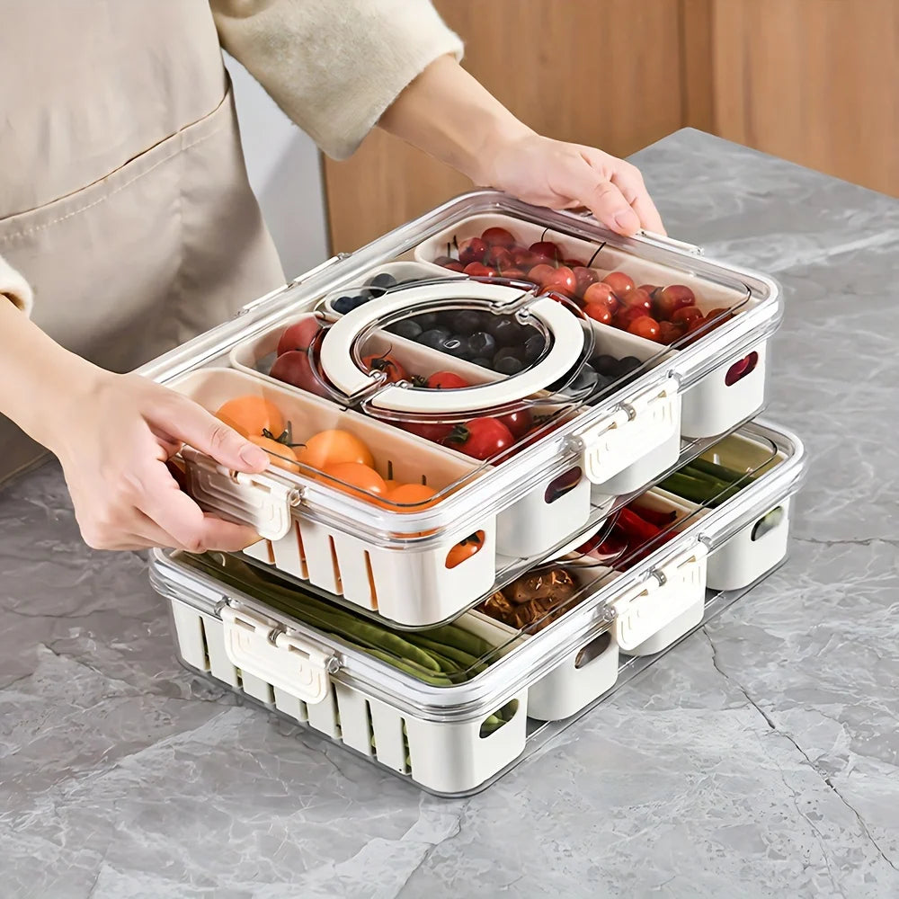 Modern plastic snack tray with lid and handles - Portable 2/4 compartment food storage box with window lid for travel Oasis Select