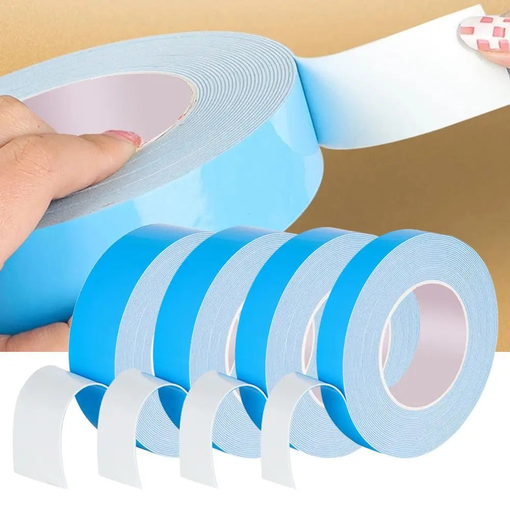 10Meters/Roll Blue Film White Double Sided Tape Strong Self Adhesive Multifunctional PE Foam Tape Sponge Strip Oasis Select
