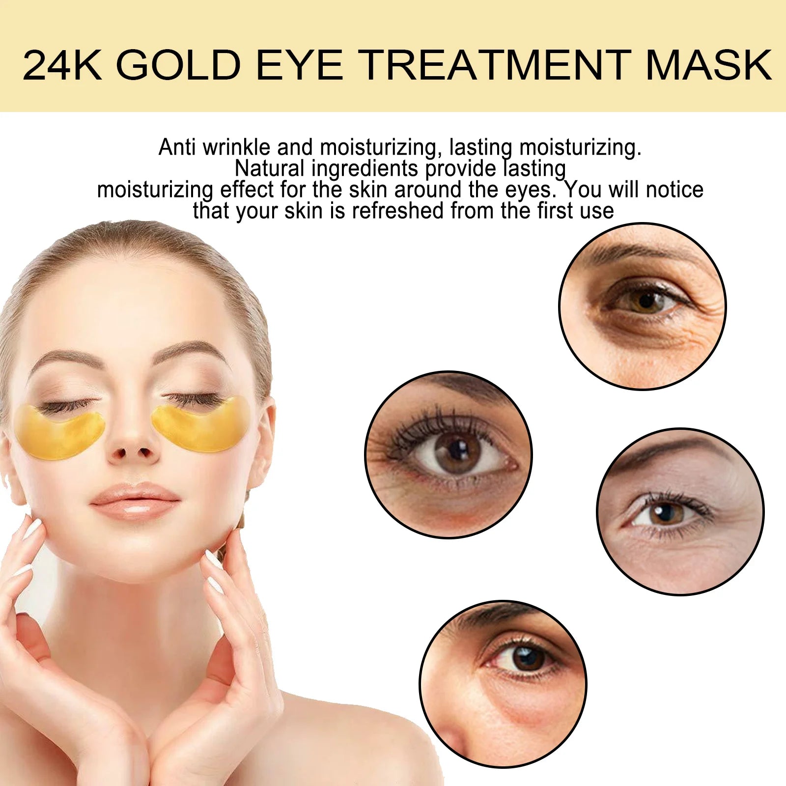 24K Gold Eye Treatment Mask Remove Dark Eye Circles Firming Fade Fine Lines Anti-Aging Hyaluronic Acid Collagen Under Eye Mask Oasis Select