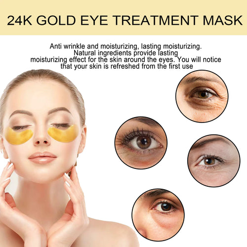24K Gold Eye Treatment Mask Remove Dark Eye Circles Firming Fade Fine Lines Anti-Aging Hyaluronic Acid Collagen Under Eye Mask Oasis Select