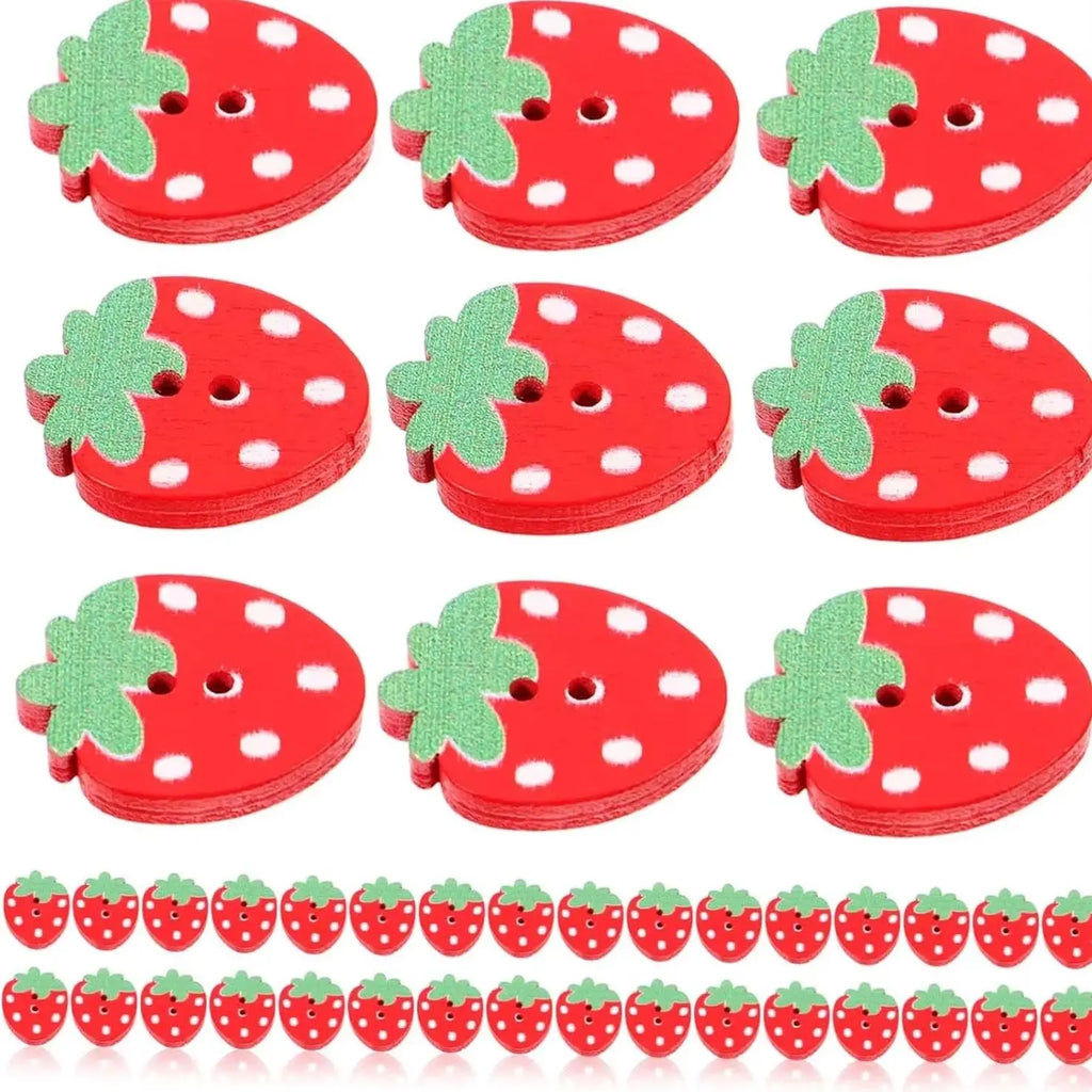 Strawberry Wooden Buttons 10/50Pcs – Double Hole DIY Sewing