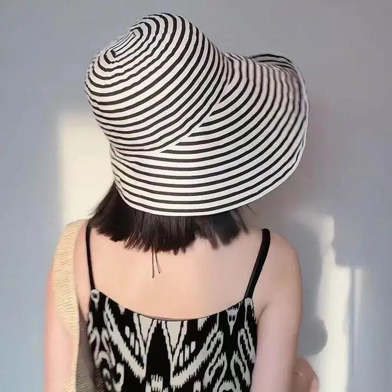 Striped Wide Brim Sun Hat Fisherman Cap Lightweight Summer Sun Hat for Women Color-block Striped Fisherman Hat for Beach Journey Oasis Select