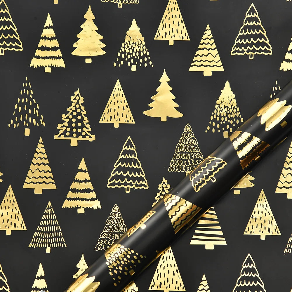 Black and Gold Foil Christmas Wrapping Paper – Reindeer & Snowflake Design on Glossy Coated Sheets for Holiday Gifts Oasis Select Style 5-50x70cm