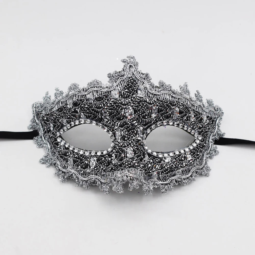 Adult Half-Face Mask Retro Half Face Masks Venetian Party Beauty Princess Mask Prop Halloween Christmas Masquerade Ball Decor Oasis Select Black Silver