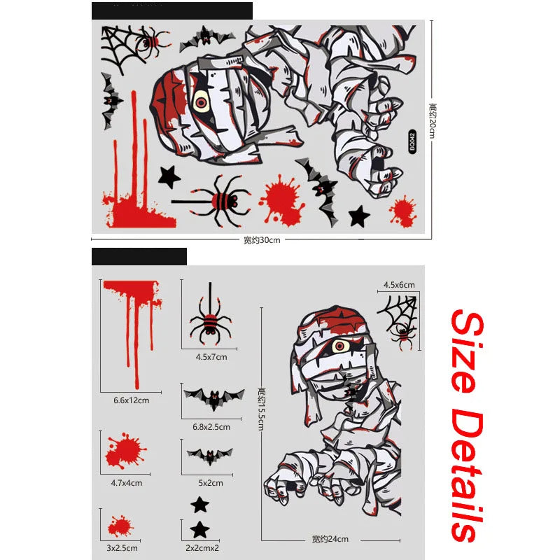 Halloween Window Sticker Giant Ghost Monster Witch Death Skeleton Bloody Poster Electrostatic Stickers for Helloween Party Decor Oasis Select corpse