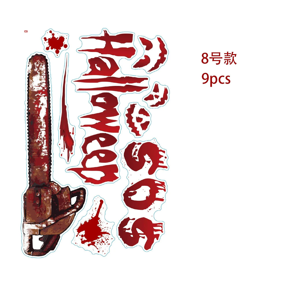 New Halloween Decoration Horror Bloodstain Wall Sticker Handprint Blood Skull Window Sticker Halloween Party Sticke Decor Oasis Select 8