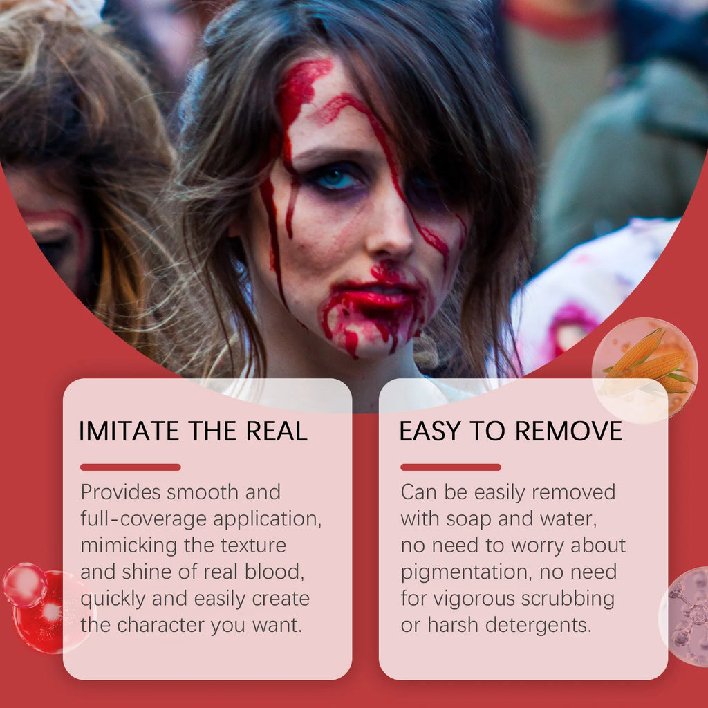Halloween Fake Blood Makeup Kit Blood Drop Vampire Zombie Cosplay Washable Mock Blood Fake Blood Spray For Party Horror Red Tool Oasis Select