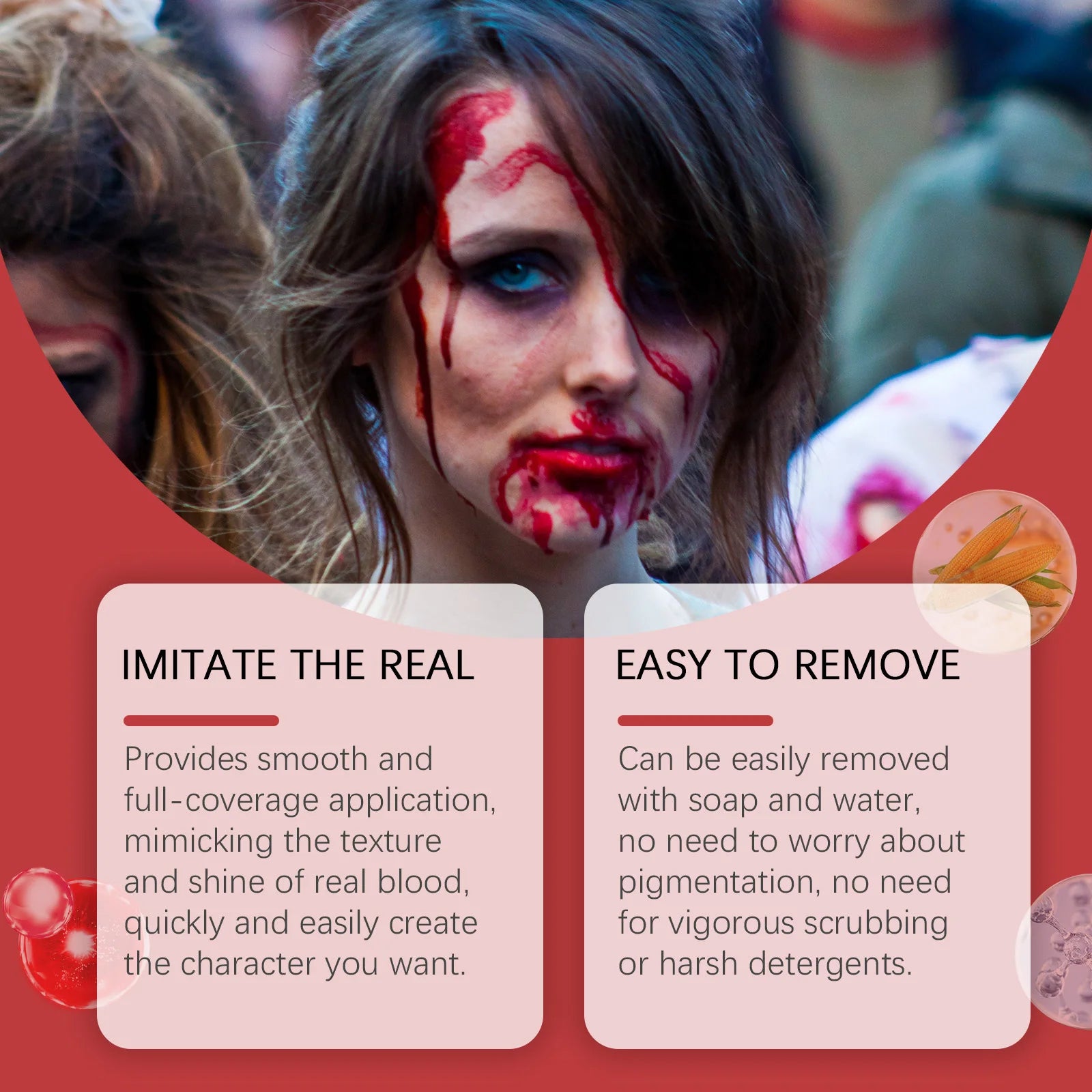 Halloween Fake Blood Makeup Kit Blood Drop Vampire Zombie Cosplay Washable Mock Blood Fake Blood Spray For Party Horror Red Tool Oasis Select