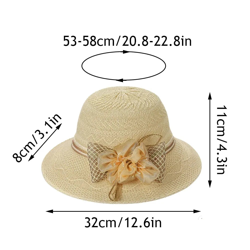 Women Fashion Wide Brim Straw Hat Bow Flowers Sun Protection Sun Hat Leisure Foldable Sunscreen Beach Hat Women Oasis Select
