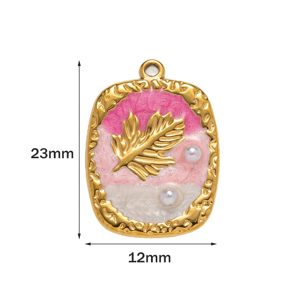 5pcs Stainless Steel Enamel Flower Pearl Bead Charms Earring Pendant for DIY Necklace Bracelet Jewelry Making and Crafting Oasis Select E Rose red Pink