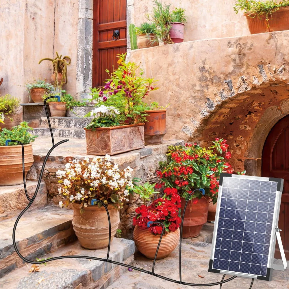 Solar Potted Plants Deep Drip Irrigation Watering System 9V 5W, Watering Regularly Easy DIY, with 30*Drip Tip 15m Water Pipe Etc Oasis Select