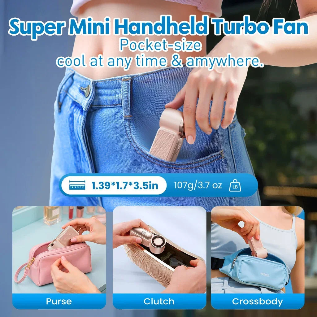 Long Lasting Turbo Mini Handheld Fan USB Rechargeable Portable Outdoor Small Fan High Speed Powerful Airflow Cooling Gadget Oasis Select