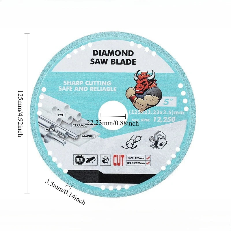 JUSTINLAU Diamond Stainless Steel Multifunctional Cutting Disc tile Marble Jade Ceramic Saw Blade Sharp No Chipping Oasis Select 125mm