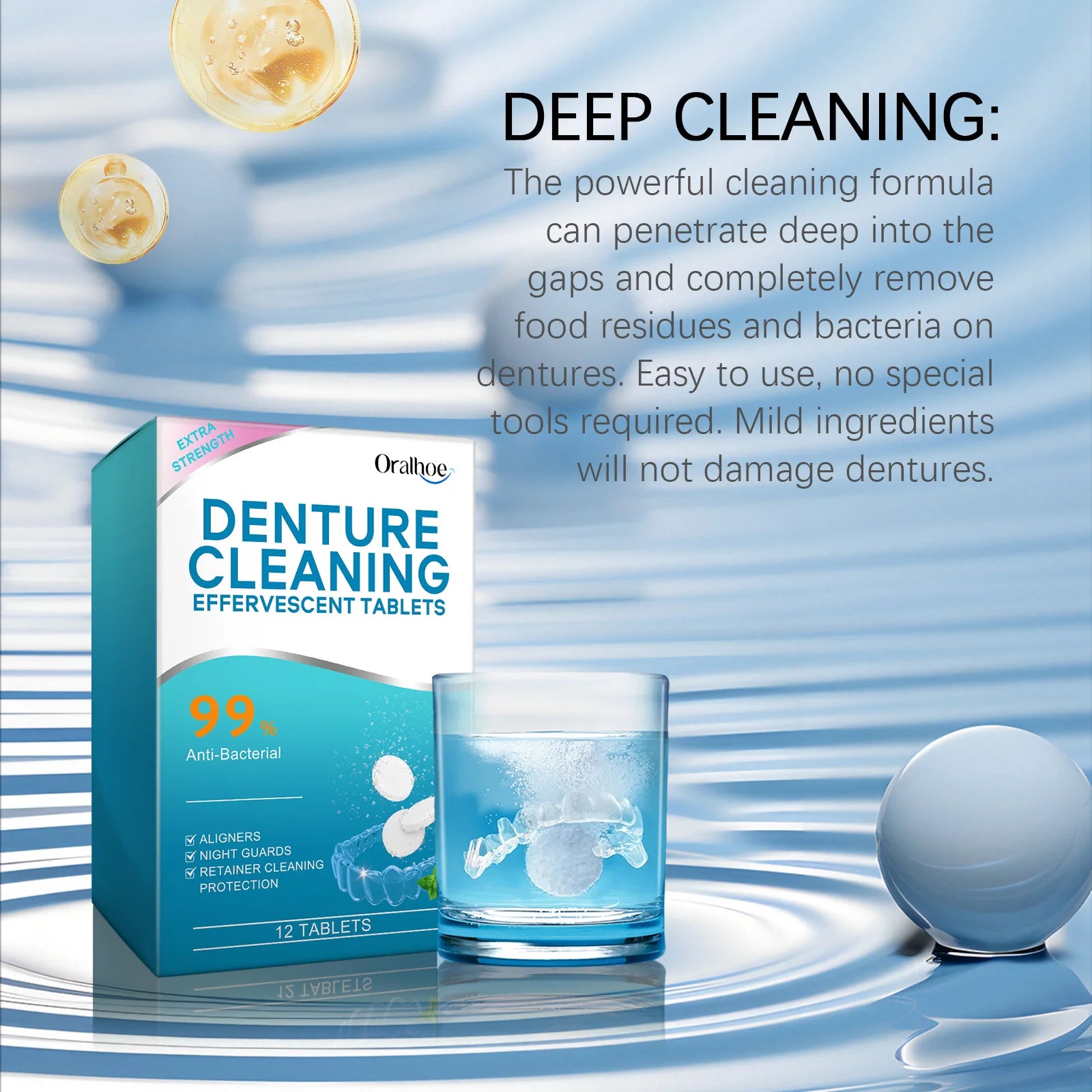 Denture Cleaning Tablets Whitening Removing Stains Plaque Fresh Breath Antibacterial Portable False Teeth Effervescent Pills Oasis Select