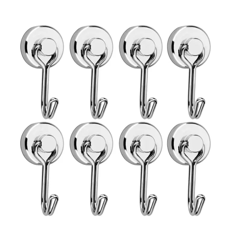 Neodymium Magnetic Hooks 5KG - 360° Rotating No Drill Hangers for Fridge/Doors, 4PCs Heavy Duty Kitchen Organizer (Black/White) Oasis Select 8pcs white