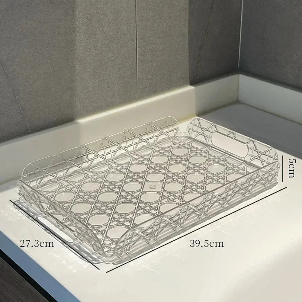 Household Rectangular Storage Tray Light Luxury Transparent Water Cup Storage Tea Tray Countertop Home Decoration Organizer Tray Oasis Select L