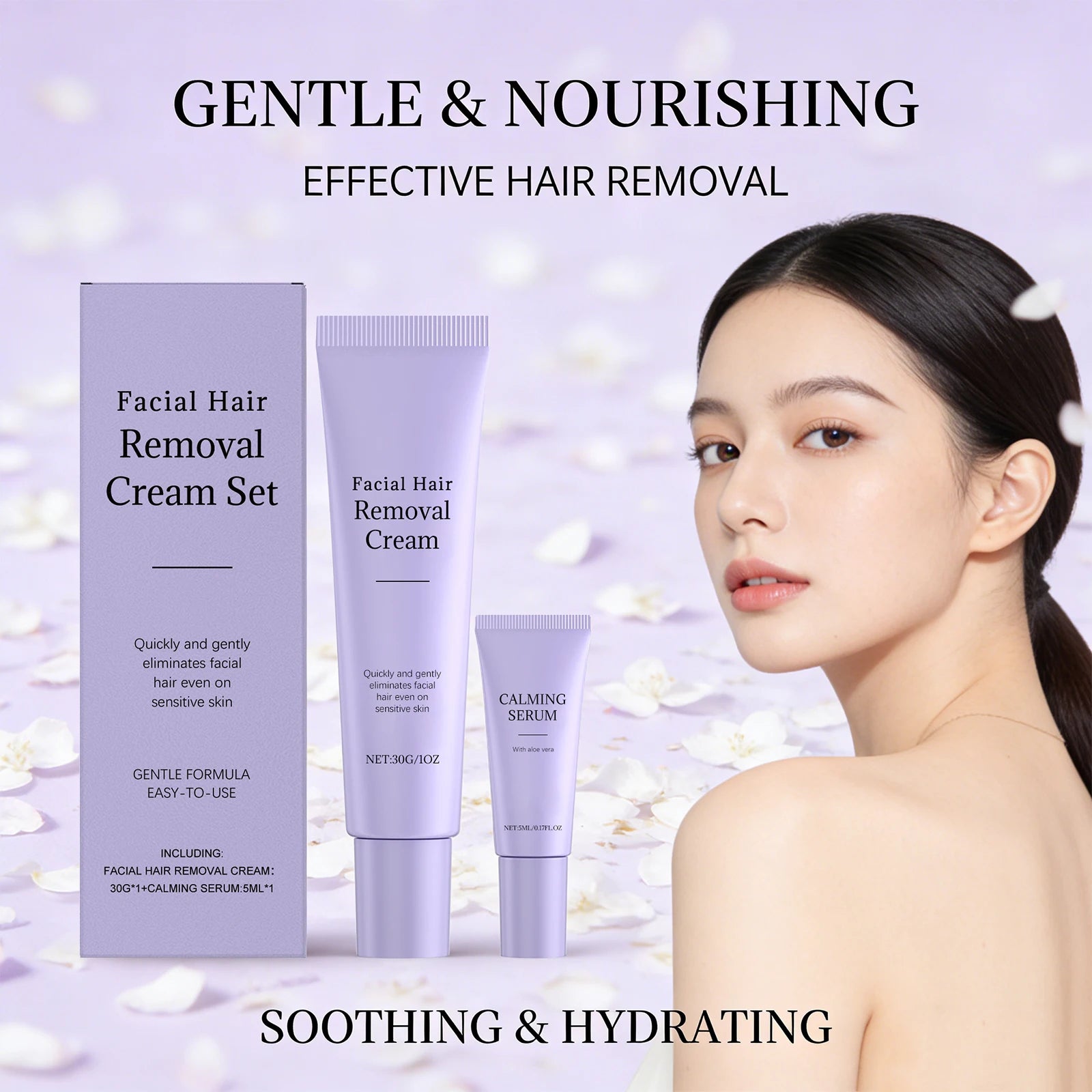 Facial Hair Removal Cream Set Painless Hair Removal Gentle and Non-irritating Remove Mustache Smoothing Moisturizing Face Care Oasis Select