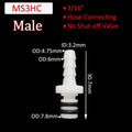 1Pc Disconnect Fitting Coupling Hose Joint Tube Connector Male Female Hose Barb Valved S-series 3/16 1/4 Quick Coupler Oasis Select MS3HC