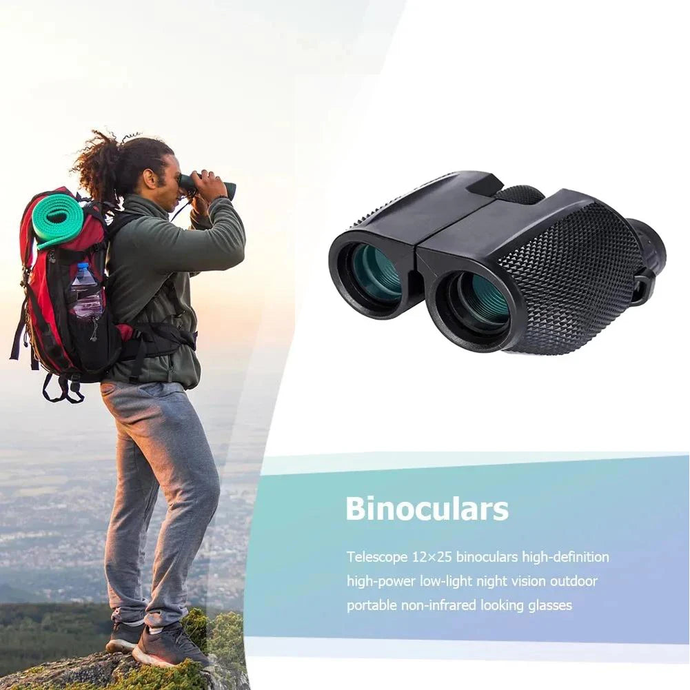 Binoculars 10X25 HD Mini Portable Telescope BAK4 FMC Coated Telescope Outdoor Bird Watching Hunting Travel Camping Ball Game Oasis Select