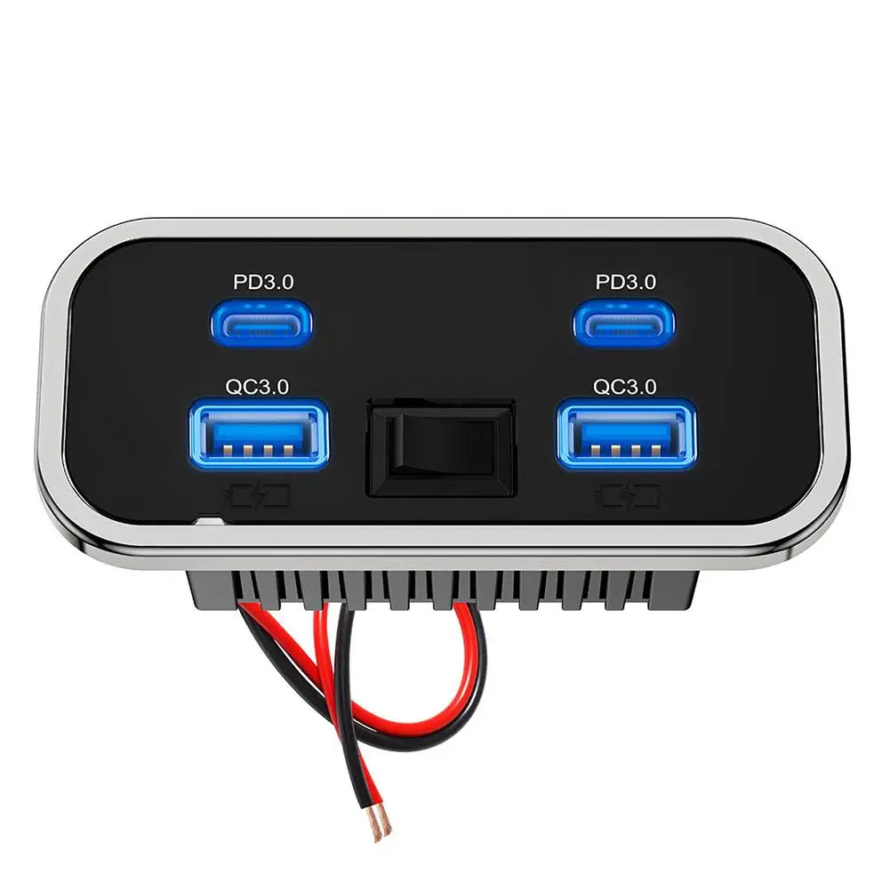4-Port Car Charger Dual PD3.0 & QC3.0 Fast Charge 12–24V RV