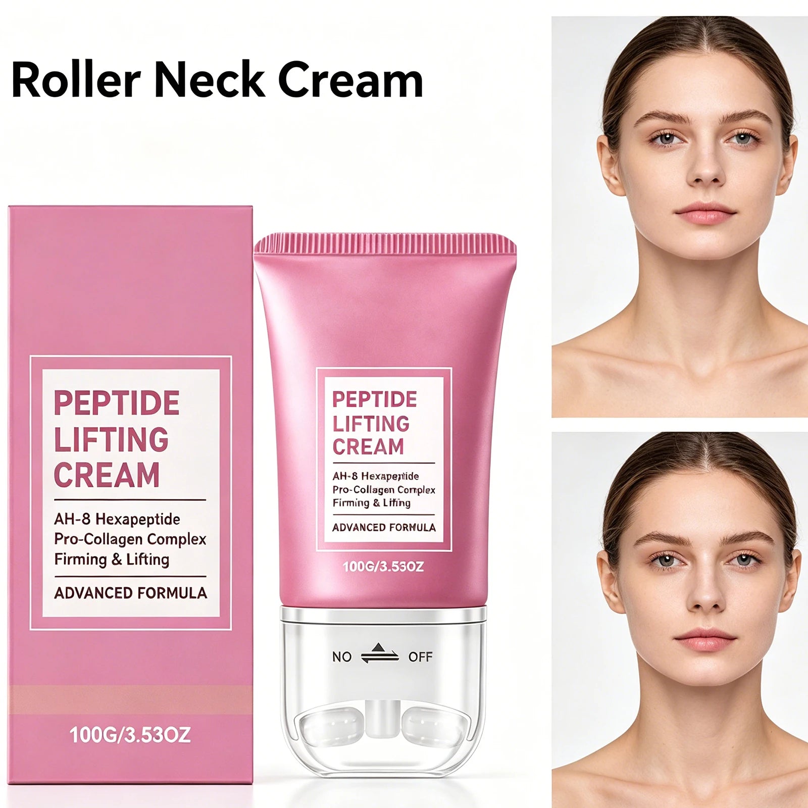 Firming Lifting Neck Cream Roller Design Moisturizing Brighten Fades Fine Lines Reduce Double Chin Boost Elasticity Massage Care Oasis Select