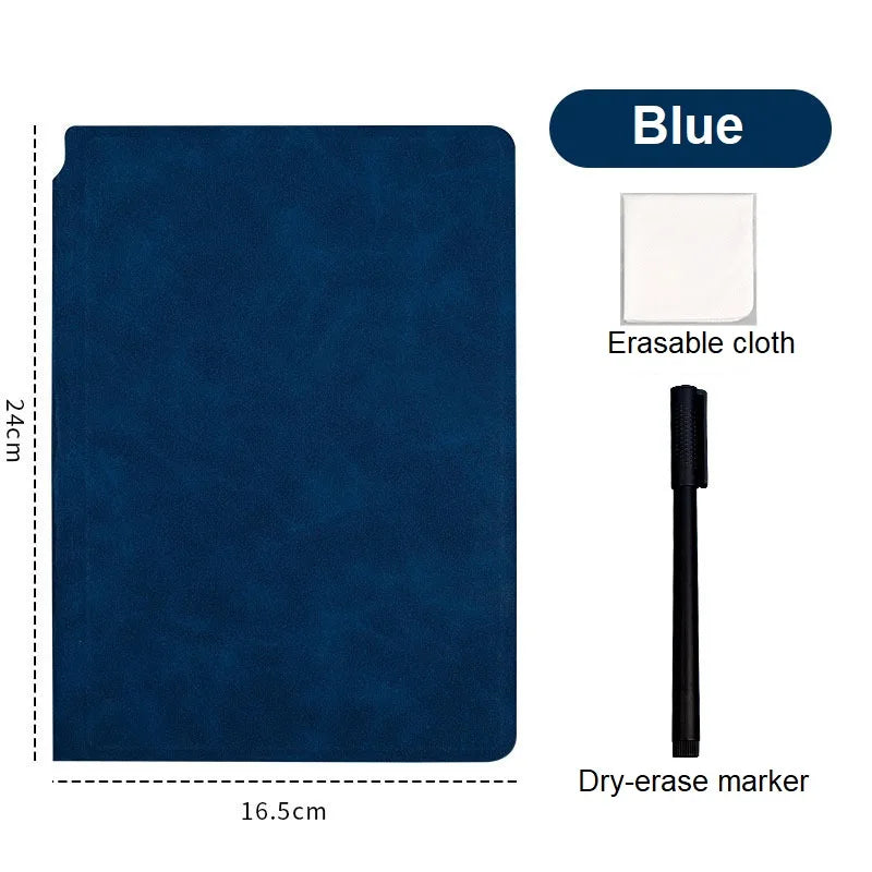 1 Pcs Reusable Whiteboard Notebook Set With Whiteboard Pen Erasing Cloth Leather Memo Pad Weekly Planner Portable Stylish Office Oasis Select Blue