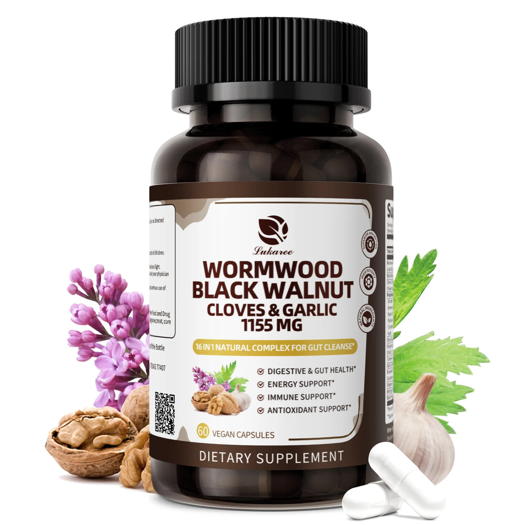 Lukaree 16-in-1 Black Walnut Wormwood Capsules,Rapid Gut Cleanse&Digestive Health with Clove Garlic Turmeric,Liposomal Delivery Oasis Select 60pcs 1bottle United States