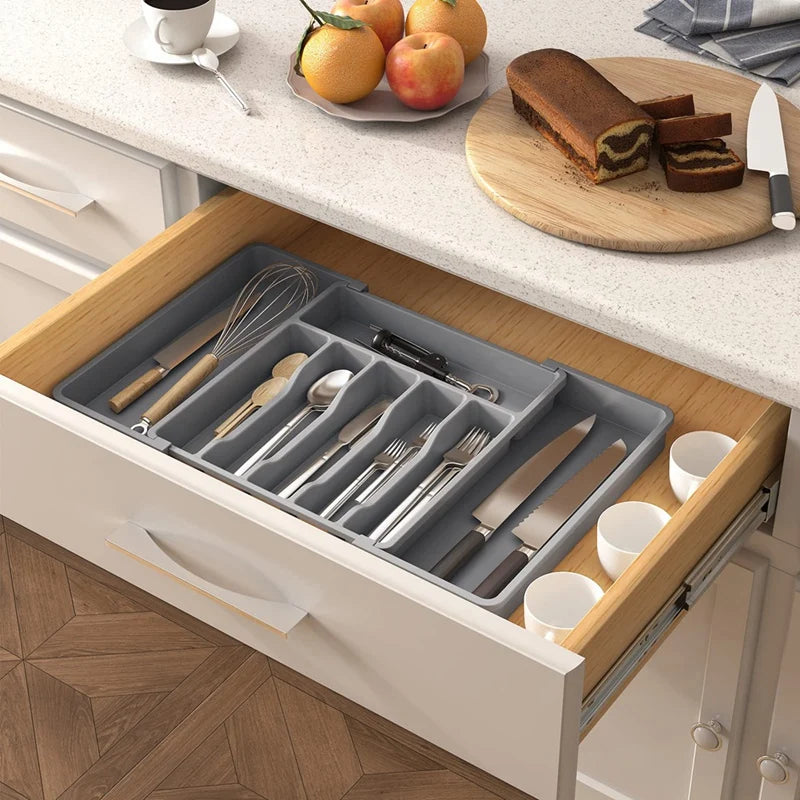 Cutlery Drawer Organiser Expandable Utensil Tray For Kitchen, Adjustable Silverware And Flatware Holder Durable Oasis Select