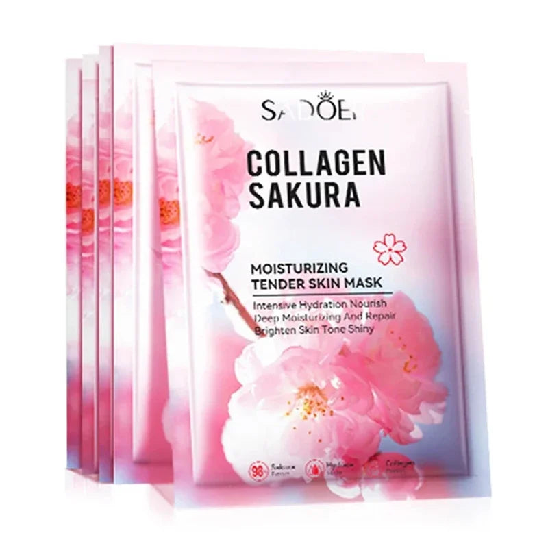 Sadoer Sakura Collagen Sheet Mask – Hydrating & Brightening Face Sheet Mask Oasis Select 5Pcs