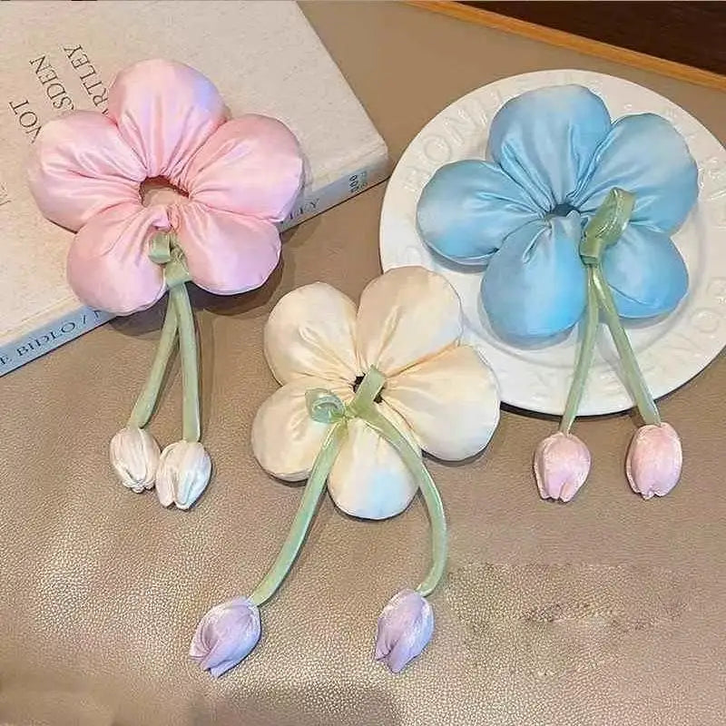 Cute Candy Color Flower Hair Tie Scrunchie Soft Fabric Elastic Ponytail Holder Lovely Hair Accessories For Girls Women Gift Oasis Select