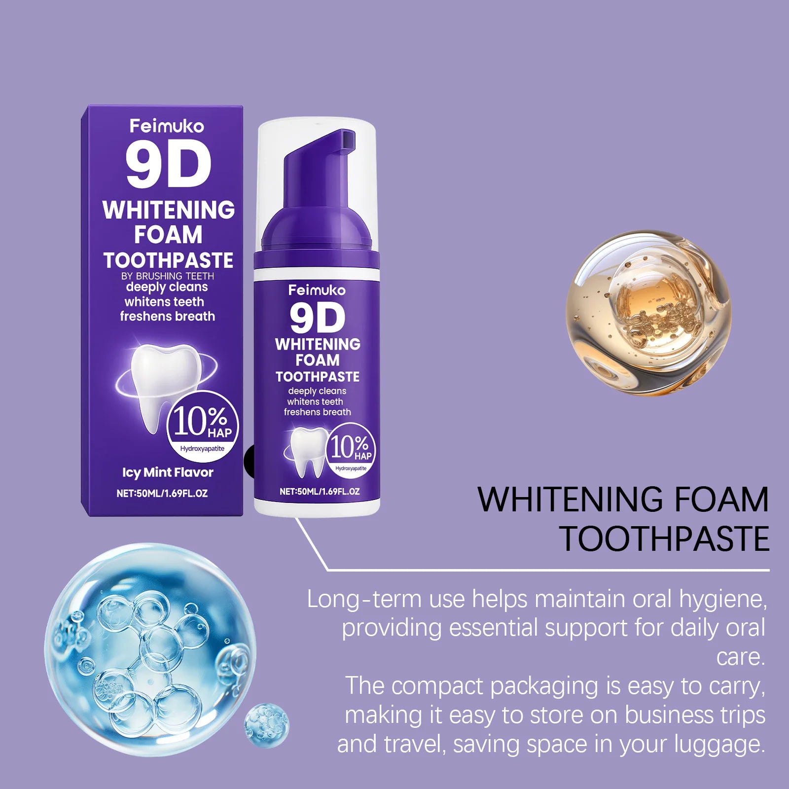 FEIMUKO 9D Whitening Mousse Toothpaste – Plaque & Stain Removal Whitening Mousse Toothpaste Oasis Select