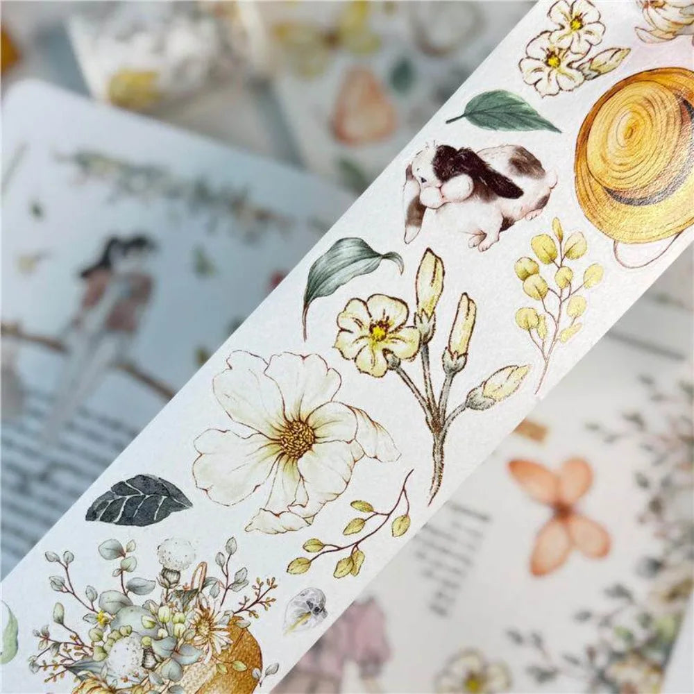 100CM Vintage Flower Bunny Butterfly Spring Washi PET Tape for Planner Card Making DIY Scrapbooking Plan Decorative Sticke Oasis Select