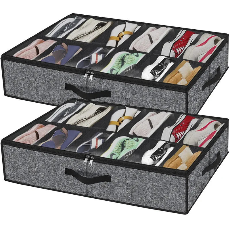 Shoe Storage Organizer Box with Reinforced Handles for Under Bed, Fit 12 Pairs, Collapsible Closet Underbed Shoes Container Bags Oasis Select