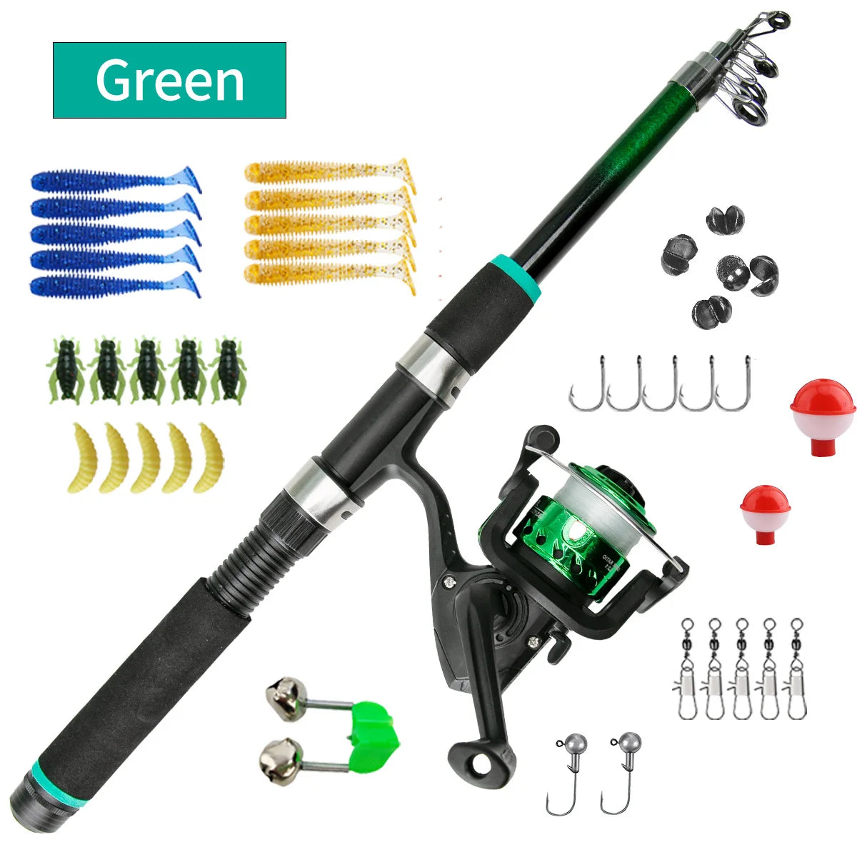 Luya rod full set novice long-range throwing set glass fiber fishing rod bait fishing hook line fishing gear Oasis Select green