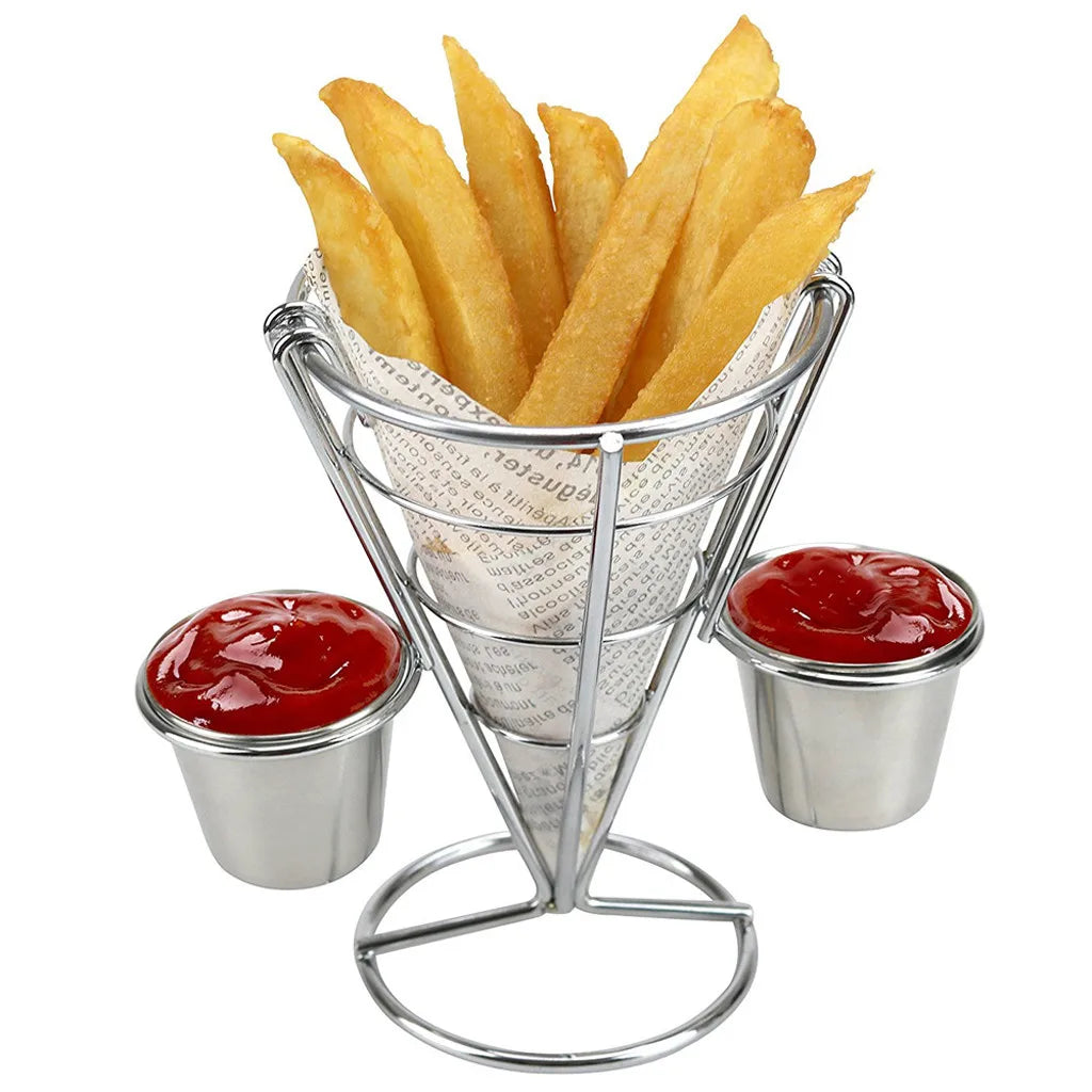Stainless Steel French Fry Cone Stand with Dip Bowls Fry Cone Stand Oasis Select
