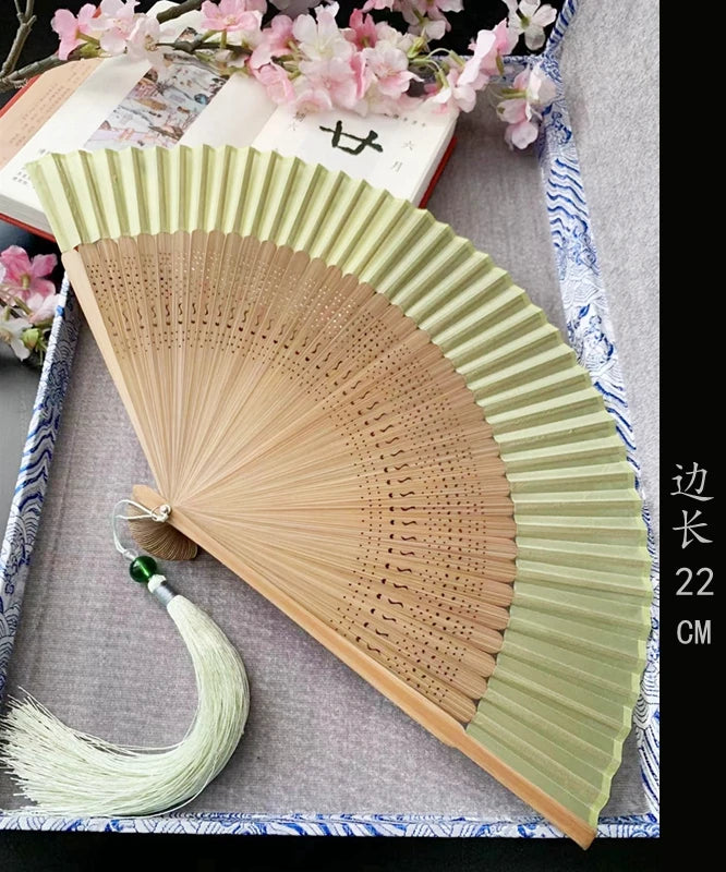 Antique Retro Portable Green Folding Fan Women's Hanfu Cheongsam