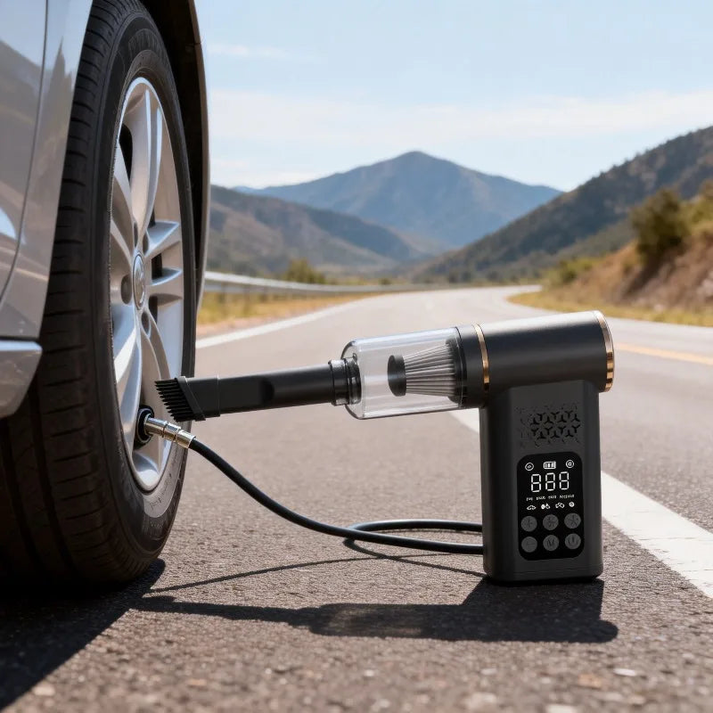 Portable Wireless Car Vacuum Cleaner Smart Tire Inflator with Digital Display Multi Purpose Tire Air Pump for Emergency Roadside Oasis Select